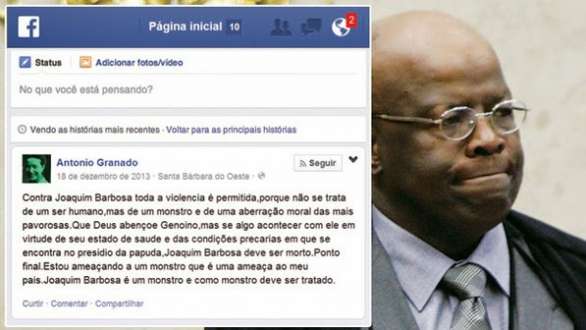 Joaquim Barbosa sofre ameaças de morte na internet, e Polícia Federal investiga