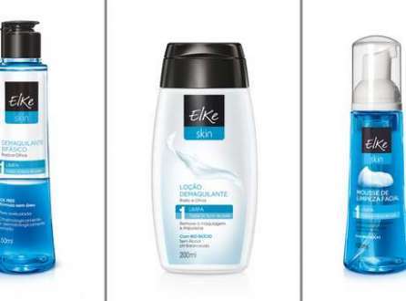 O Demaquilante Bifásico (150ml), a Loção Demaquilante (200ml) e o Mousse de Limpeza Facial (100ml) fazem parte da nova linha Skin, da Elke. Com bio-silício, os produtos garantem uma pele limpa, sem resíduos de maquiagem e com sensação refrescante