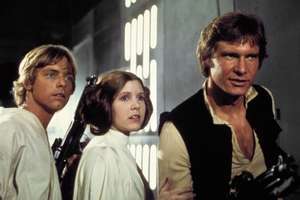 Harrison Ford (à direita) na pele de Han Solo na primeira trilogia da franquia. 