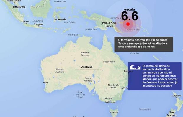 Forte terremoto de magnitude 6,6 atinge Papua Nova Guiné