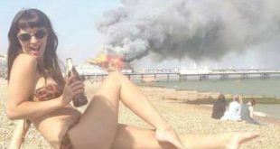 Jovem vira sucesso na web com foto de biquíni em incêndio