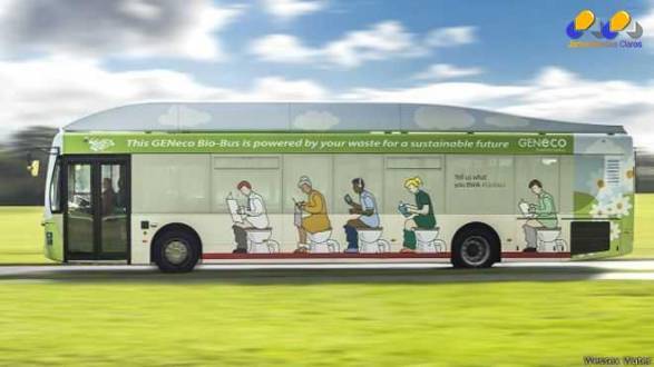Ônibus pode rodar até 300 quilômetros com um tanque de gás produzido com fezes e lixo