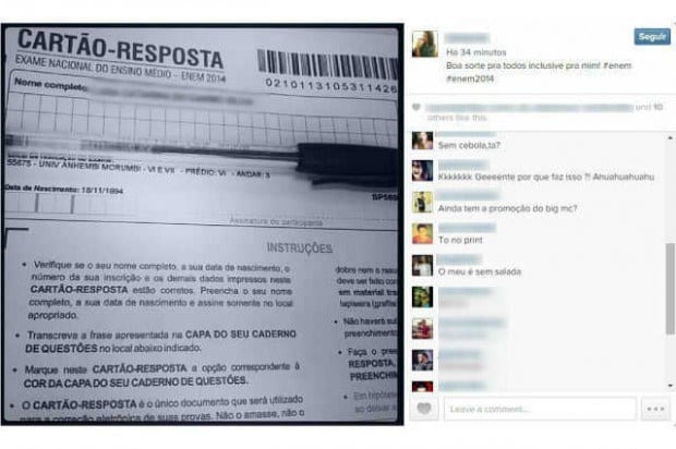 Enem 2014 - Candidatos postam fotos de cartões de resposta na internet