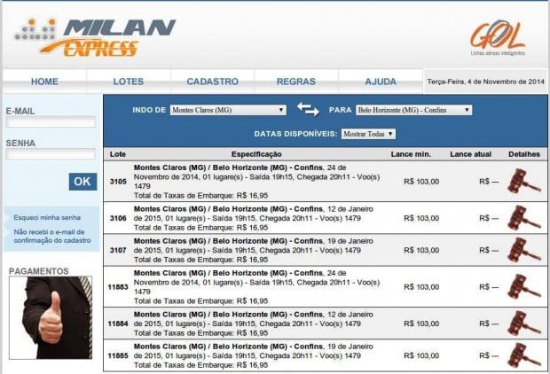 Leilão da Gol tem passagens por R$ 103 de Montes Claros para Belo Horizonte