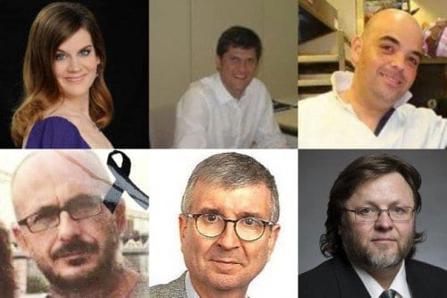 De esquerda a diretia e de acima para abaixo: María Redmar, Josep Sabaté, Fernando Martínez Rubio, Manuel Rives, Rogelio Oficialdegui Tina; y Oleg Bryjak.