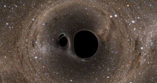 Simulação ilustra colisão de buracos negros como aquela detectada pelo projeto Ligo (Foto: Andy Bohn et al.)