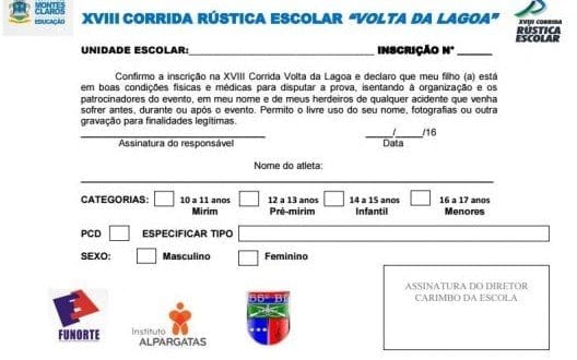 Montes Claros - Corrida Rústica Escolar Volta da Lagoa acontecerá dia 14 de maio