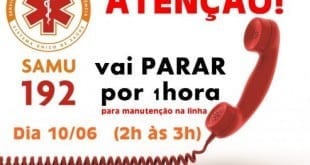 Norte de Minas - 192 do SAMU passará por manutenção e vai parar por uma hora
