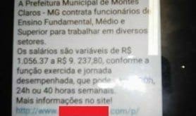 Falso processo seletivo da Prefeitura de Montes Claros está sendo divulgado nas redes sociais‏