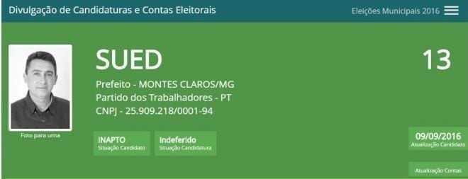 Eleições 2016 – Sued (PT) tem candidatura indeferida em Montes Claros