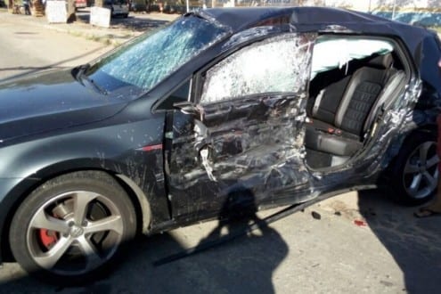 Assim ficou o carro em que estava o filho de Fátima Bernardes e William Bonner