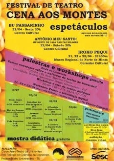 Cultura Moc - Curso de Teatro realiza o Festival Cena aos Montes com 16 atrações em várias partes da cidade