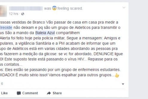 Mensagem com nova denúncia sobre o 'Baleia Azul' circula na internet