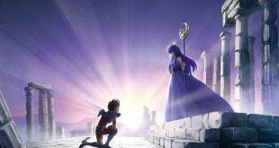 A rede de streaming mostrou só um pôster de Seiya ajoelhado diante Athena, em uma paisagem de ruínas gregas