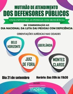 Defensores públicos de Montes Claros realizarão mutirão de atendimento para pessoas com deficiência