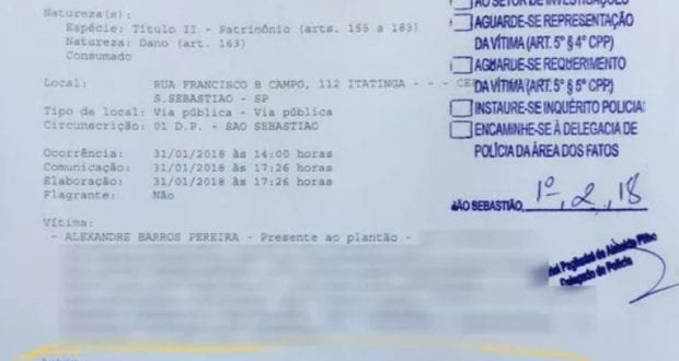 No BO consta que nem ela nem seu advogado compareceram à delegacia, não apresentou documento, não tem sexo definido e nem cor