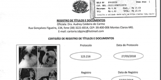 A cadela Lili, foi registrada no dia de ontem no Cartório de Montes Claros