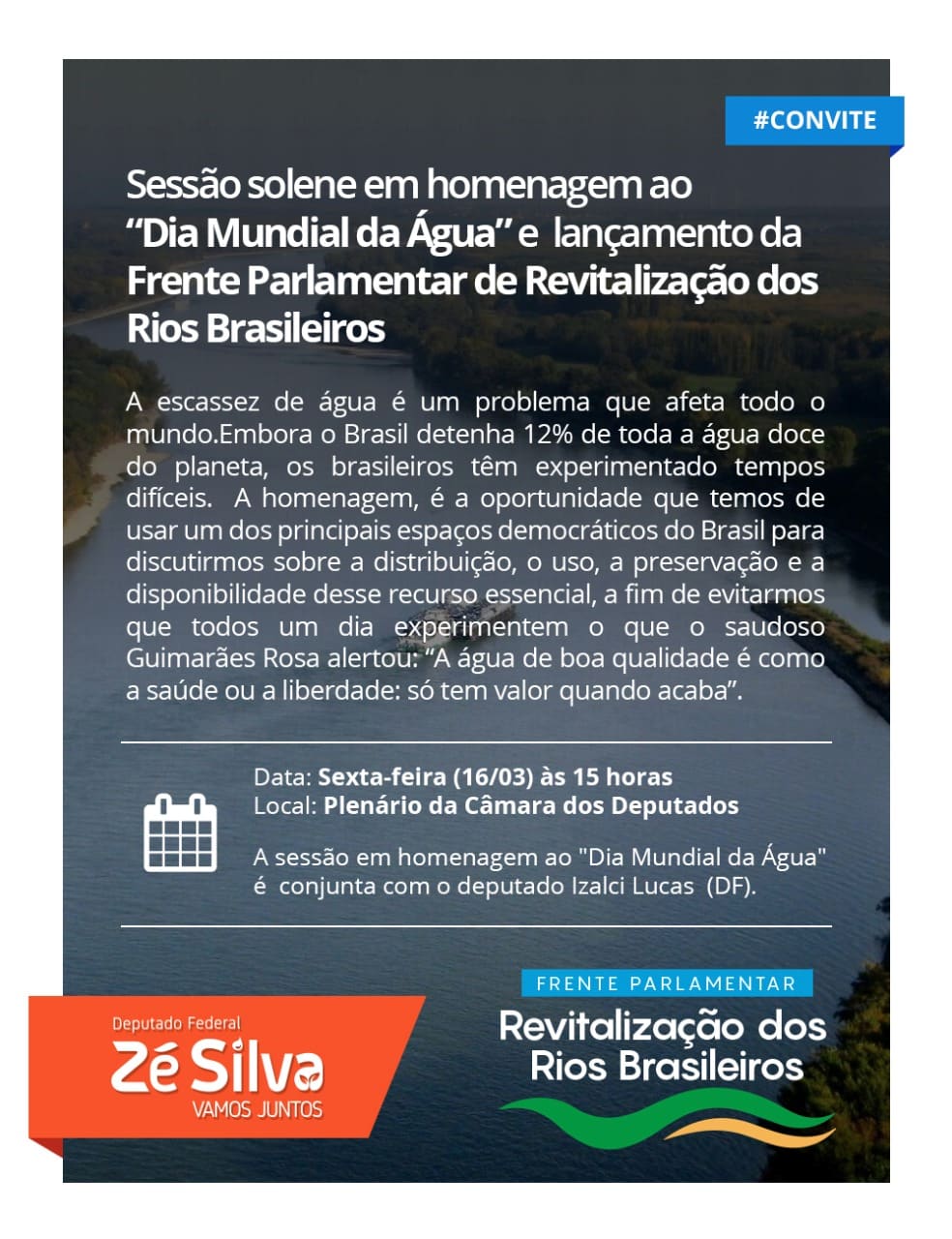 Câmara lança Frente Parlamentar de revitalização dos Rios Brasileiros na data que celebra o Dia Mundial da Água