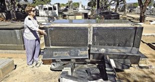 O túmulo da família de Hermínia foi destruído: prejuízo de R$ 3.500 e muita tristeza