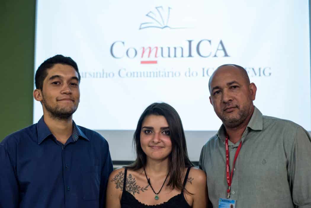 Luis Henrique Assunção, Isabela Parole e Helder dos Anjos, idealizadores do projeto. Foto Amanda Lelis UFMG