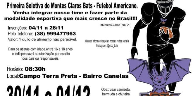 Montes Claros - A cidade de Montes Claros terá primeira seletiva de futebol americano