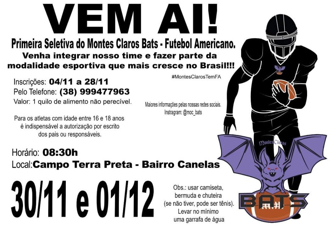 Montes Claros - A cidade de Montes Claros terá primeira seletiva de futebol americano