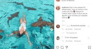 Blogueira brasileira leva mordida de tubarão nas Bahamas