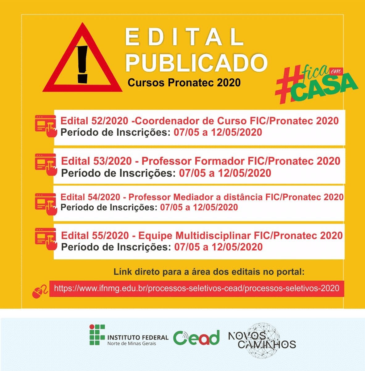 Montes Claros - IFNMG publica editais de Processos Seletivos para contratação de bolsistas; inscrições até a próxima terça-feira, 12/05