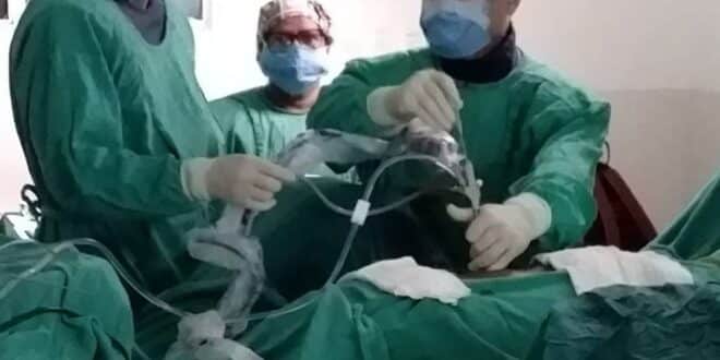 A equipe médica no momento do procedimento