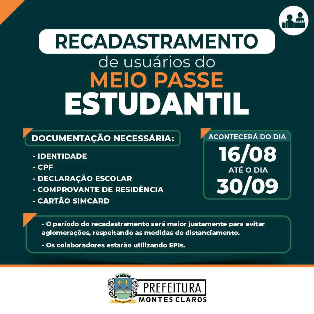 Montes Claros - Recadastramento do meio passe estudantil começa hoje em Montes Claros
