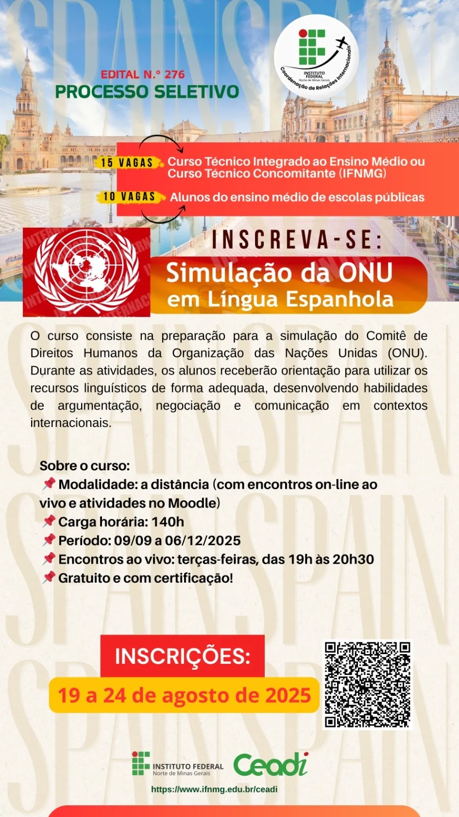 IFNMG abre inscrições para curso gratuito de Simulação da ONU em Espanhol