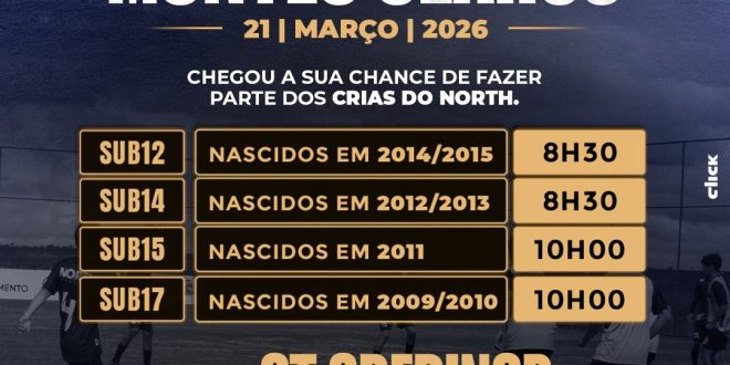 Montes Claros: North Esporte Clube realiza seletiva para jovens atletas no dia 21 de março