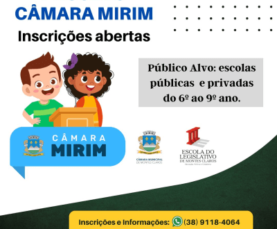 Câmara Mirim 2026 abre inscrições para estudantes de 11 a 14 anos