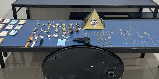 Roubo a joalheria em Montes Claros: ação rápida da PM recupera parte do material e prende um suspeito no Norte de Minas