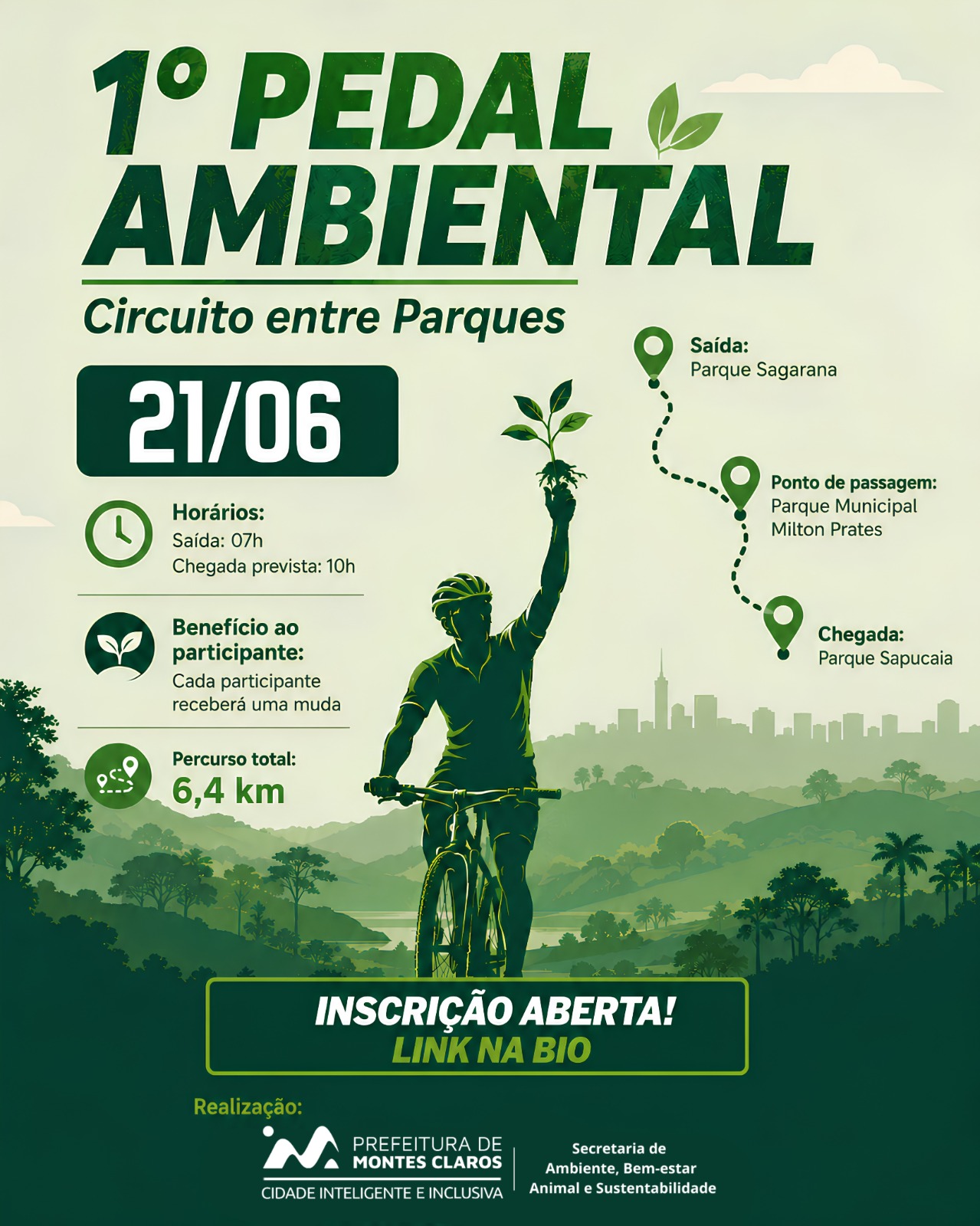 Montes Claros realiza 1º Pedal Ambiental neste domingo com circuito entre parques